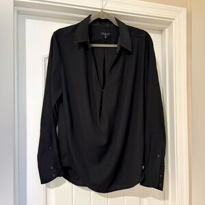 rag & bone Black Split-Neck Blouse Top Medium